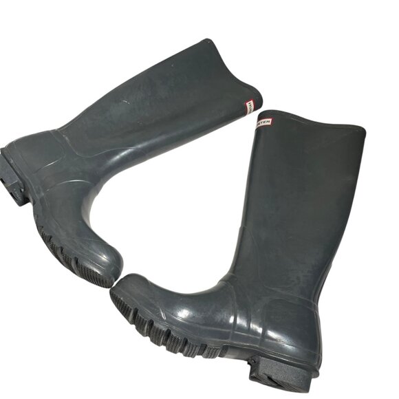 Hunter Original Tall Rain Boots Size 9 Glossy Gray Rubber Waterproof Womens - Picture 3 of 5